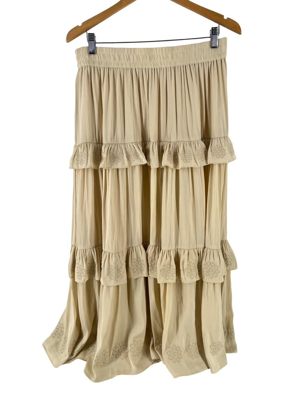 Joie Beige Tiered Maxi Skirt with Embroidered Trim - Picture 3 of 8